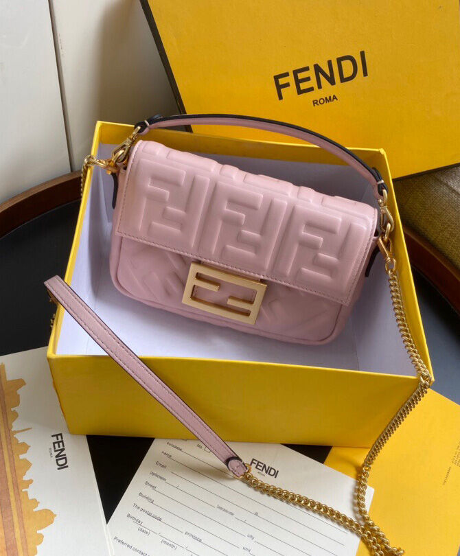 Fendi Mini Baguette Leather Bag 8BS017 Pink